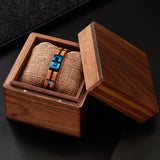 Black Blue Plated Stainless Steel Custom Wood Bracelet for Men and Women