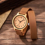 DODO DEER OEM Quartz Couple Bamboo Watches with Extended Leather Strap