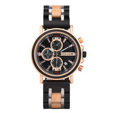 Three-Dial Chronograph Black Stainless Steel Maple Wood Watch