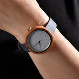 Navy Leather Strap Ladies Wood Watch