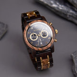 Royal Design Gold Stainless Steel And Wood Wristwatch For Men