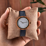 Navy Leather Strap Ladies Wood Watch