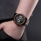 Royal Design Gold Stainless Steel And Wood Wristwatch For Men