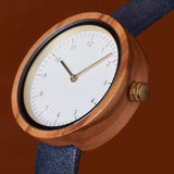 Navy Leather Strap Ladies Wood Watch