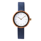 Navy Leather Strap Ladies Wood Watch