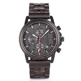 Quartz Stopwatch Male Wooden Chronograph Date Display Timepieces