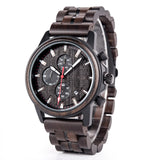 Quartz Stopwatch Male Wooden Chronograph Date Display Timepieces