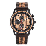 Quartz Stopwatch Male Wooden Chronograph Date Display Timepieces