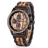 Quartz Stopwatch Male Wooden Chronograph Date Display Timepieces