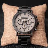 Chronograph Men's Stainless Steel Band Business Wristwatch Quartz Clock with Luminous Pointers