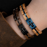 Jewelry Adjustable Wood Bracelet Black Blue Plated Stainless Steel Custom Bracelet for Men and Women