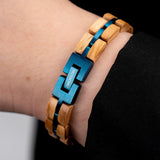 Jewelry Adjustable Wood Bracelet Black Blue Plated Stainless Steel Custom Bracelet for Men and Women