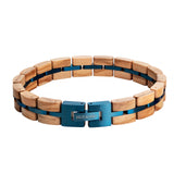 Jewelry Adjustable Wood Bracelet Black Blue Plated Stainless Steel Custom Bracelet for Men and Women