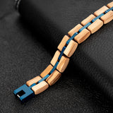 Black Blue Plated Stainless Steel Custom Wood Bracelet for Men and Women