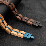 Black Blue Plated Stainless Steel Custom Wood Bracelet for Men and Women