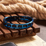 Adjustable Wood Bracelet Black Blue Plated Stainless Steel Custom Bracelet for Men