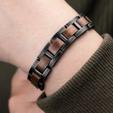 Distressing Craftsmanship Stainless Steel Walnut Wood Bracelet