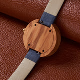 Navy Leather Strap Ladies Wood Watch