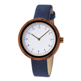 Navy Leather Strap Ladies Wood Watch