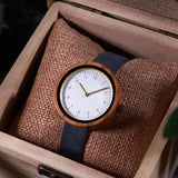 Navy Leather Strap Ladies Wood Watch