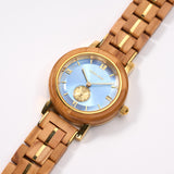 Luxury Timepiece Handmade  Olive Wood Watch for Women with Plated Gold Stainless Steel