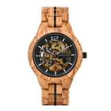 Olive Wood Skeleton Automatic Mechanical Watch for Men