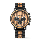 Stainless steel back men's chronograph zebra wood watch