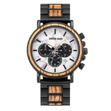 Stainless steel back men's chronograph zebra wood watch