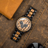 Stainless steel back men's chronograph zebra wood watch