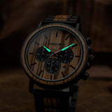 Stainless steel back men's chronograph zebra wood watch