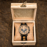 Stainless steel back men's chronograph zebra wood watch