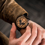 Stainless steel back men's chronograph zebra wood watch