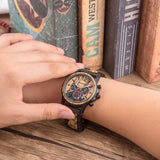 Three-eye Chronograph Timepieces Oem Custom Logo Wood Watch