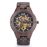 Olive Wood Skeleton Automatic Mechanical Watch for Men