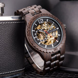 Olive Wood Skeleton Automatic Mechanical Watch for Men