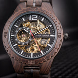 Olive Wood Skeleton Automatic Mechanical Watch for Men