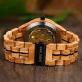 Olive Wood Skeleton Automatic Mechanical Watch for Men