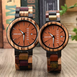 Lovers Gift wooden couples wristwatch with  Week display