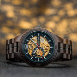 Olive Wood Skeleton Automatic Mechanical Watch for Men