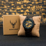 Olive Wood Skeleton Automatic Mechanical Watch for Men